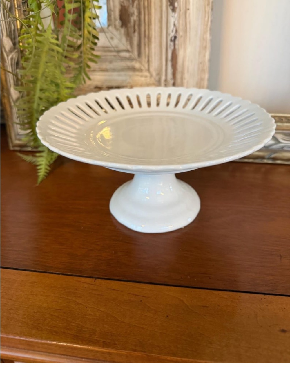 Vintage Godinger White Porcelain Petit Four Stand – 8" Pedestal Cake Plate